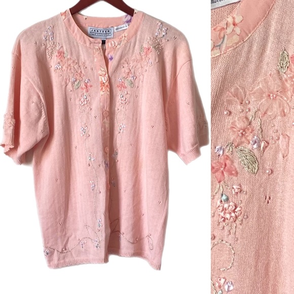 VINTAGE JANTZEN Cardigan Hand Embroidered Sz S - Picture 1 of 11